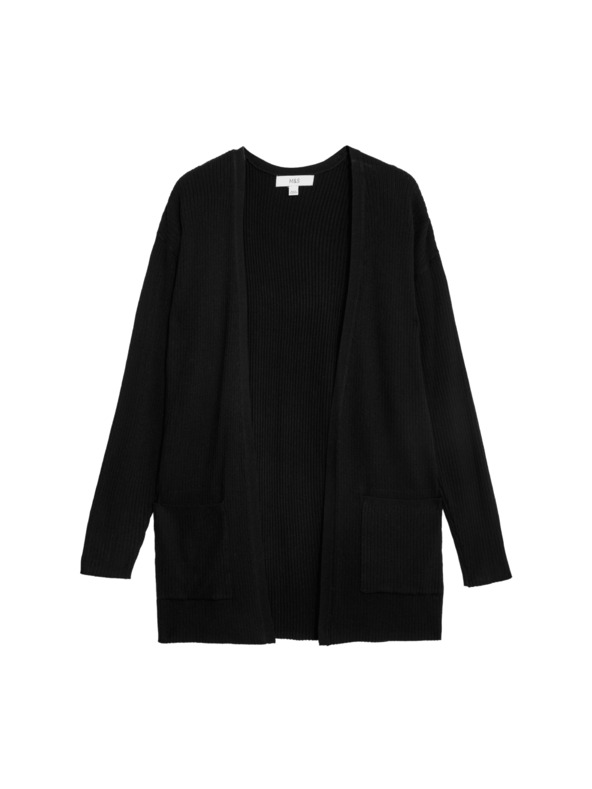 Marks & Spencer Dugi rebrasti kardigan bez zatvaranja Marks & Spencer crna