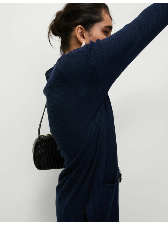 Marks & Spencer Dugi rebrasti kardigan bez zatvaranja Marks & Spencer морска плава