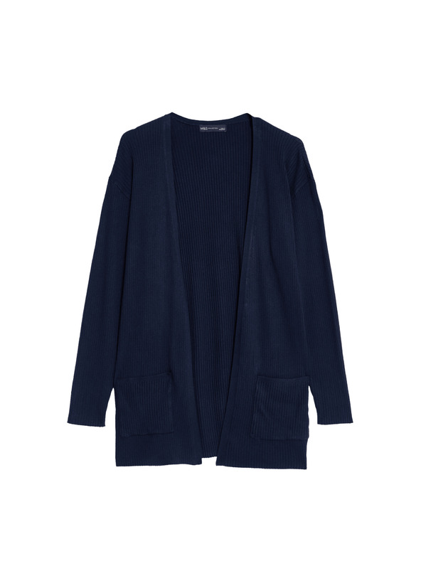 Marks & Spencer Dugi rebrasti kardigan bez zatvaranja Marks & Spencer морска плава