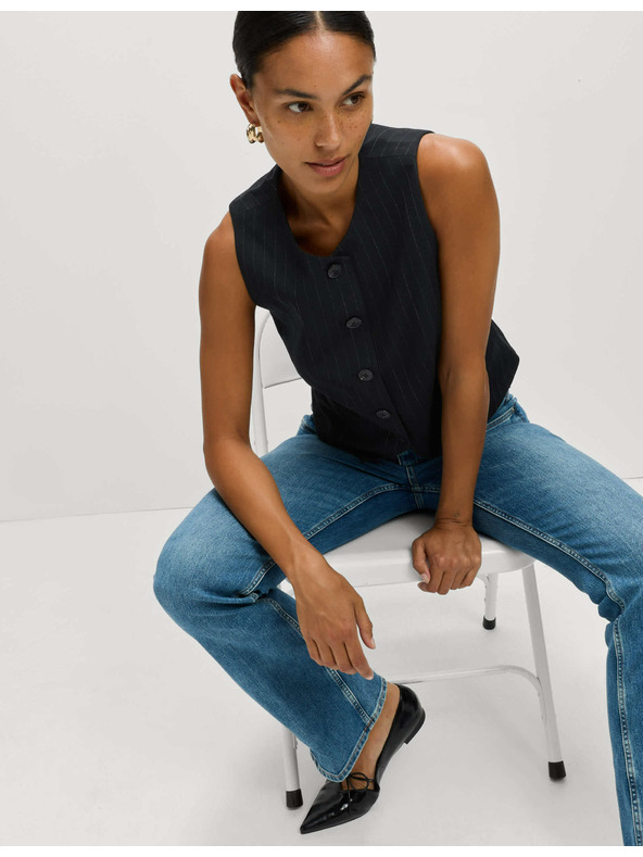 Marks & Spencer Prugasta prsluk bez ovratnika Marks & Spencer mornarsko plava