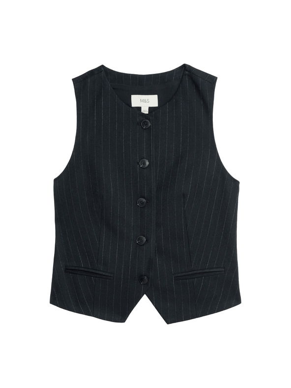 Marks & Spencer Prugasta prsluk bez ovratnika Marks & Spencer mornarsko plava