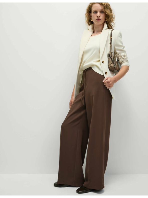 Marks & Spencer Krep hlače s širokim nogavicama i elastičnim pojasom Marks & Spencer smeđa