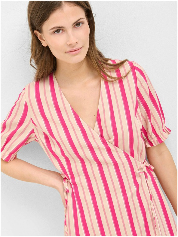 Orsay Ružičasta prugasta lanena haljina na preklop ORSAY