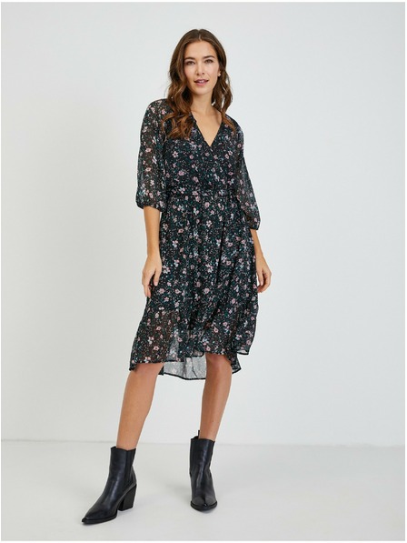 Orsay Crna ženska haljina cvjetnog uzorka na vezanje ORSAY