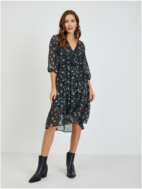 Orsay Crna ženska haljina cvjetnog uzorka na vezanje ORSAY