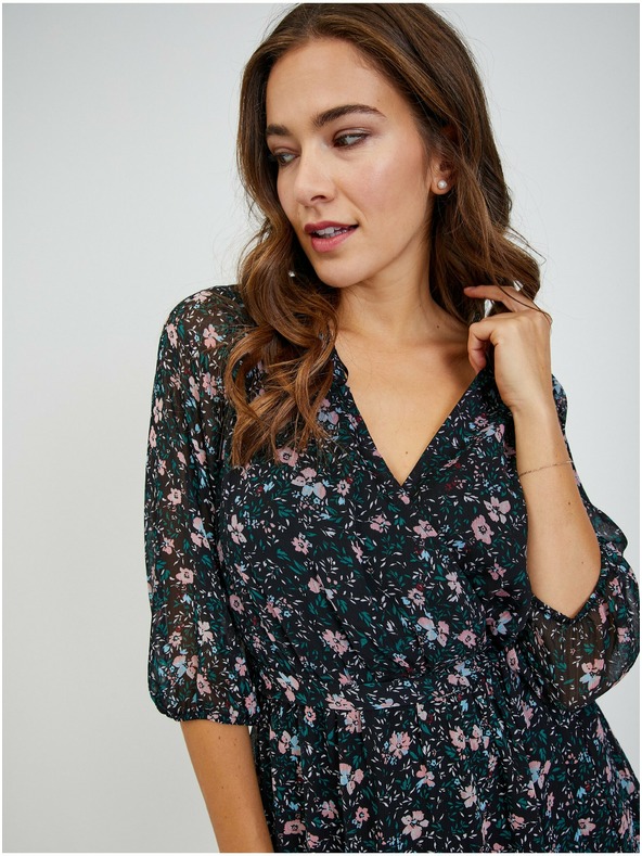 Orsay Crna ženska haljina cvjetnog uzorka na vezanje ORSAY