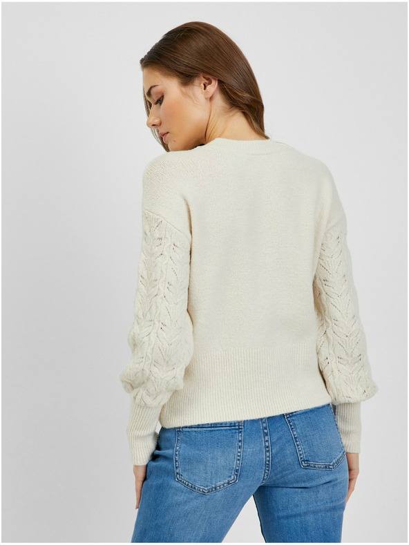 Orsay Krem ženski pulover s uzorkom i balon-rukavima ORSAY