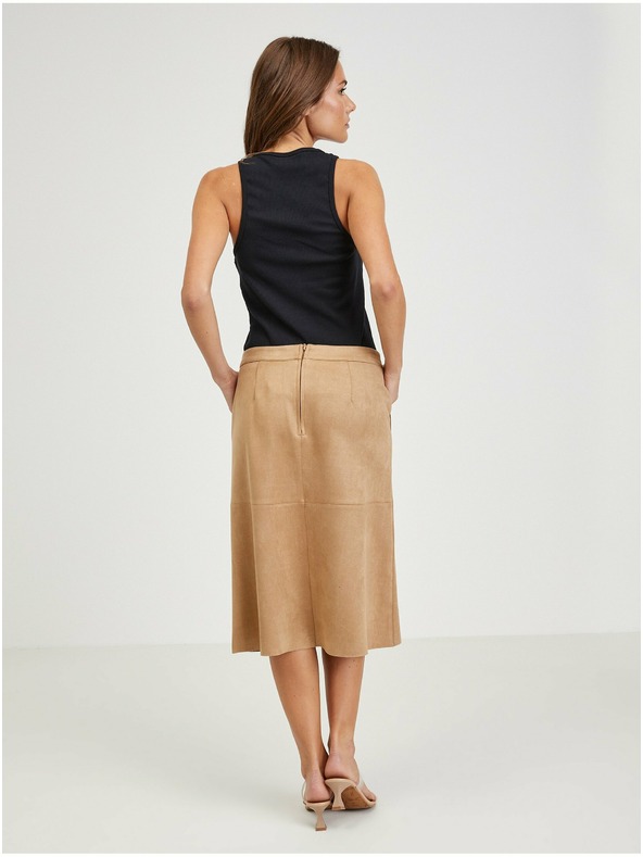 Orsay Svjetlosmeđa ženska suknja srednje duljine od brušene kože ORSAY