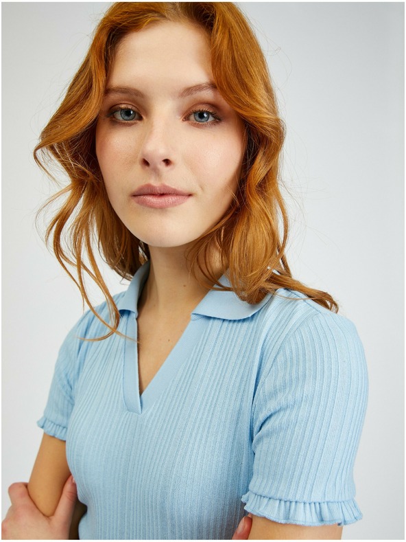 Orsay Svjetloplava ženska rebrasta polo majica ORSAY