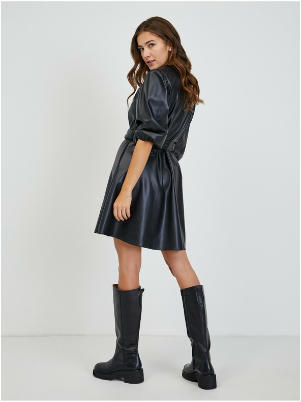 Orsay Crna ženska haljina od umjetne kože s remenom ORSAY