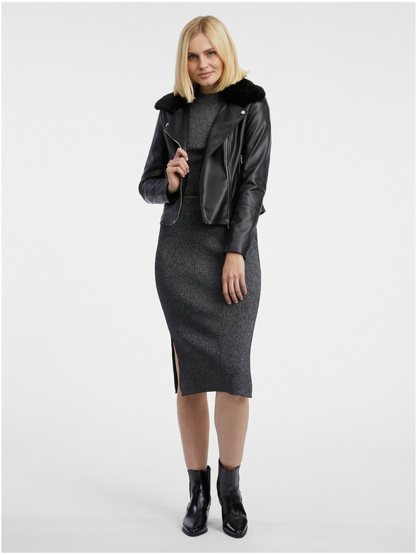 Orsay Crna ženska jakna od umjetne kože s umjetnim krznom ORSAY