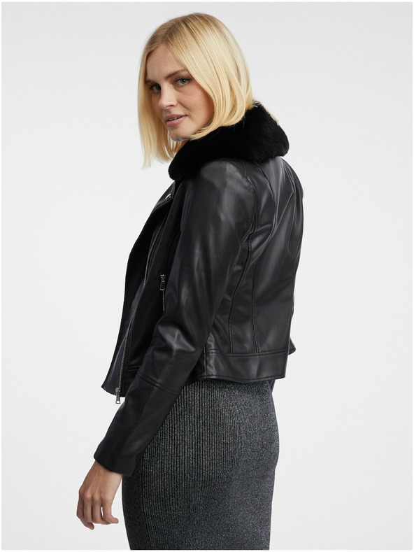 Orsay Crna ženska jakna od umjetne kože s umjetnim krznom ORSAY