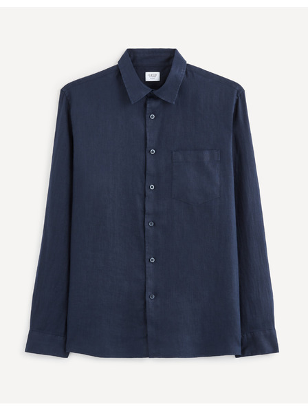 Celio Tamnoplava muška lanena košulja Celio Baflax