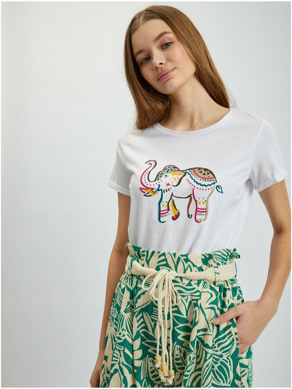 Orsay Krem-zelene ženske kratke hlače s uzorkom i primjesom lana ORSAY