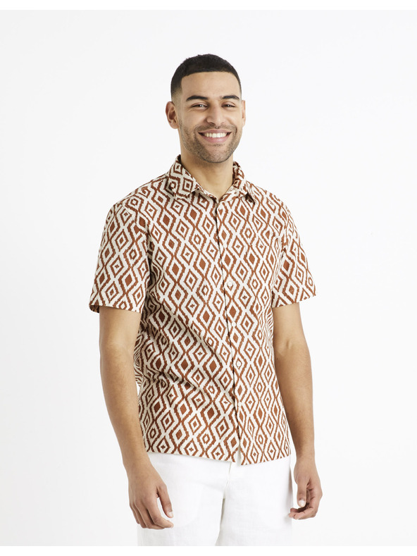 Celio Smeđa i krem ​​košulja s uzorkom za muškarce Celio Daprinta