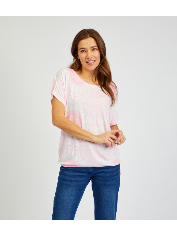 Sam 73 Bijelo-ružičasta ženska majica s uzorkom SAM73 Taurus