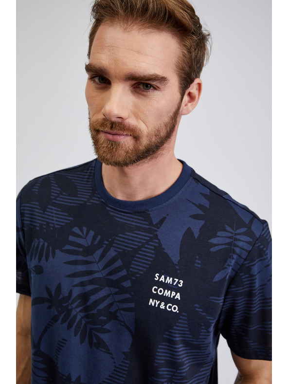 Sam 73 Tamnoplava muška majica s uzorkom SAM73 Sculptor