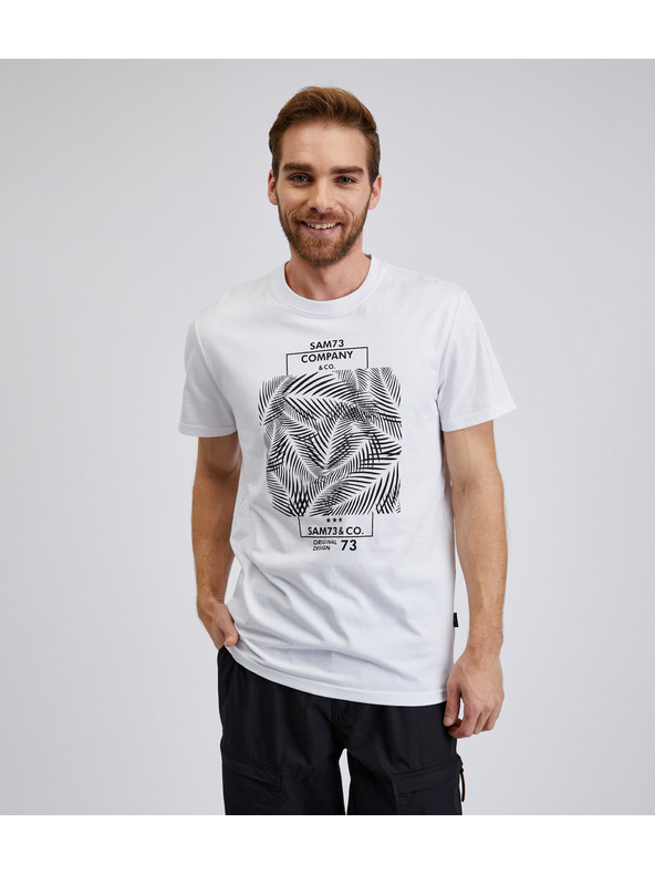 Sam 73 Bijela muška pamučna majica s printom SAM73 Almandit