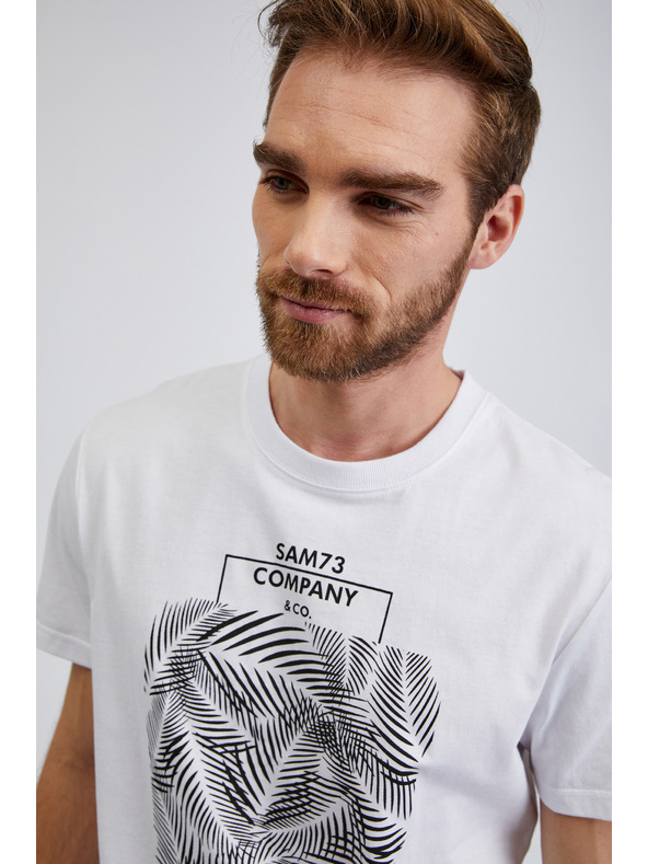 Sam 73 Bijela muška pamučna majica s printom SAM73 Almandit