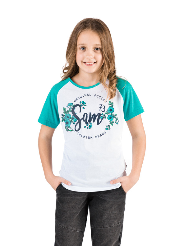 Sam 73 Zeleno-bijela majica za djevojčice s printom SAM 73