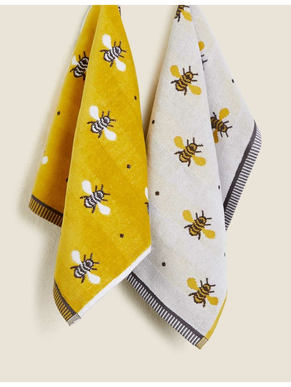 Marks & Spencer Set od 2 ručnika od čiste pamučne tkanine sotiskom pčela Marks & Spencer žuta