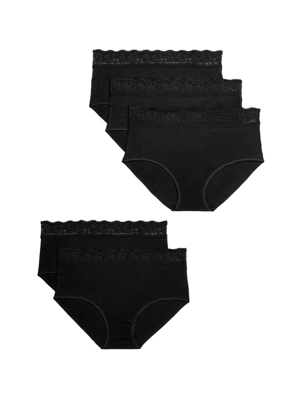 Marks & Spencer Visoko izrezane gaćice od pamuka i likre, 5 pakiranja Marks & Spencer crne