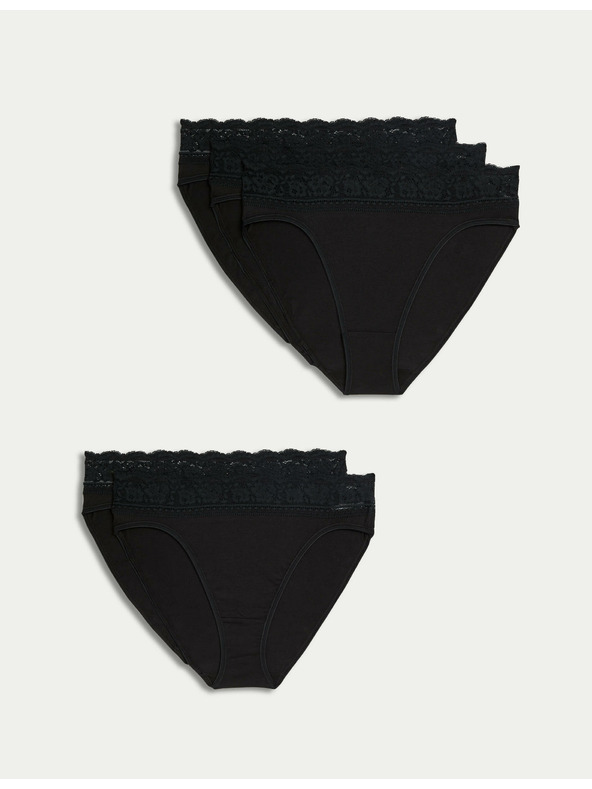 Marks & Spencer Čipkaste gaćice od pamuka sa likrom, 5 kom u pakiranju Marks & Spencer crne