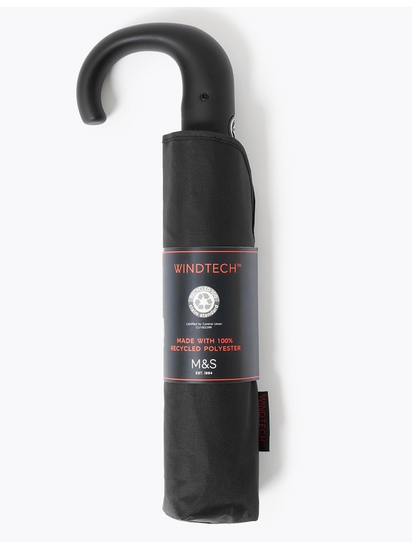Marks & Spencer Marks & Spencer Windtech™ kišobran od crnog recikliranog poliestera sa zakrivljenom ručkom