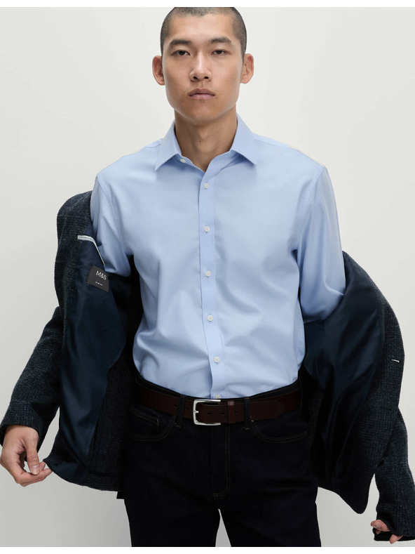 Marks & Spencer Pamučna košulja klasičnog kroja s nepotrebnim glačanjem Marks & Spencer plava