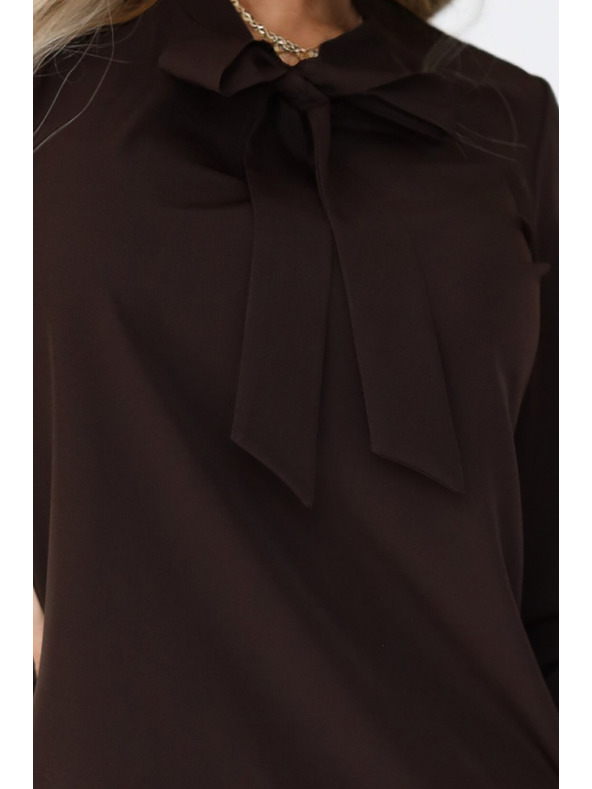 numoco Poslovna bluza s dugim rukavima i vezivanjem sprijeda - čokoladna