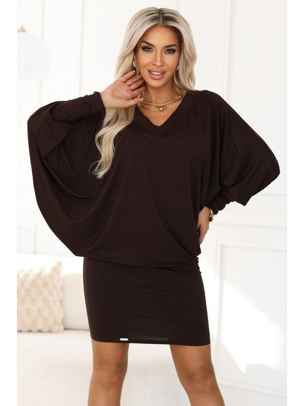 numoco Udobne šišmiš haljine s dugim rukavima - čokoladne