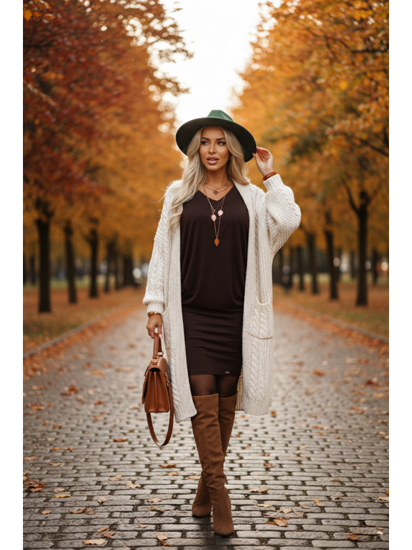 numoco Udobne šišmiš haljine s dugim rukavima - čokoladne