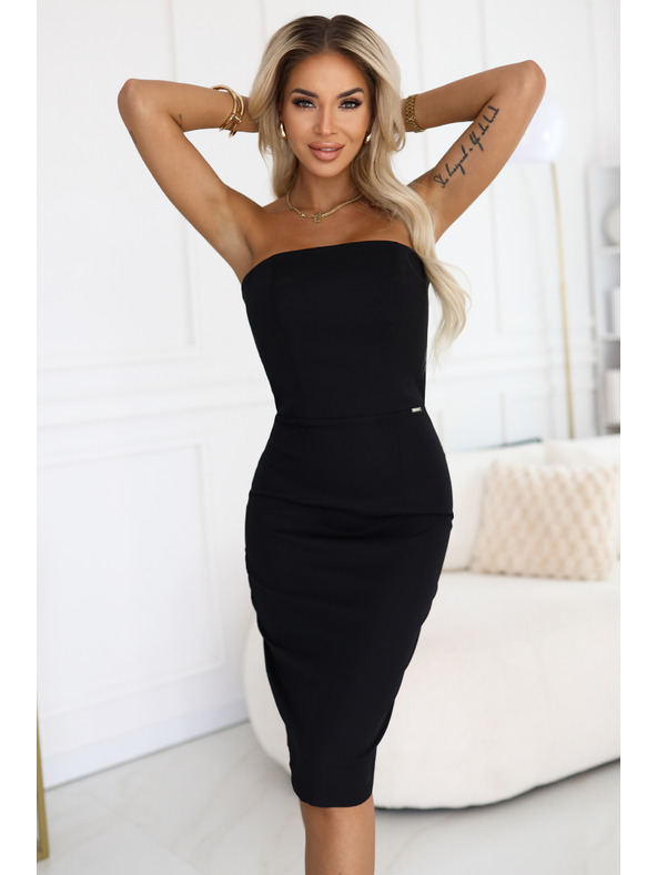 numoco Midi haljine s golim ramenima i korzetom - crne