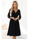 numoco Elegantne midi haljine s preklopnim izrezom i tilovim rukavima - crne