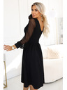 numoco Elegantne midi haljine s preklopnim izrezom i tilovim rukavima - crne