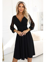 numoco Elegantne midi haljine s preklopnim izrezom i tilovim rukavima - crne