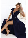 numoco Elegantne maksi haljine s volanima, dubokim izrezom i prorezom na nogavici - tamno plave