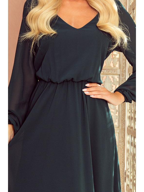 numoco Šifon midi haljine s izrezom i ovratnikom - zelene