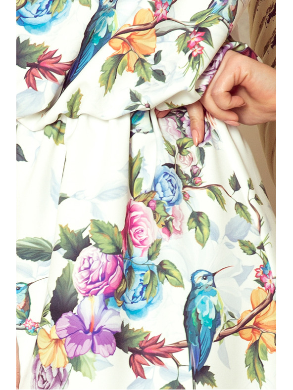 numoco Duge haljine svezane oko vrata - šarene ruže i plavi ptići