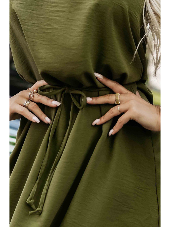 numoco VICTORIA Trapezaste haljine bez rukava s vezom u struku - kaki