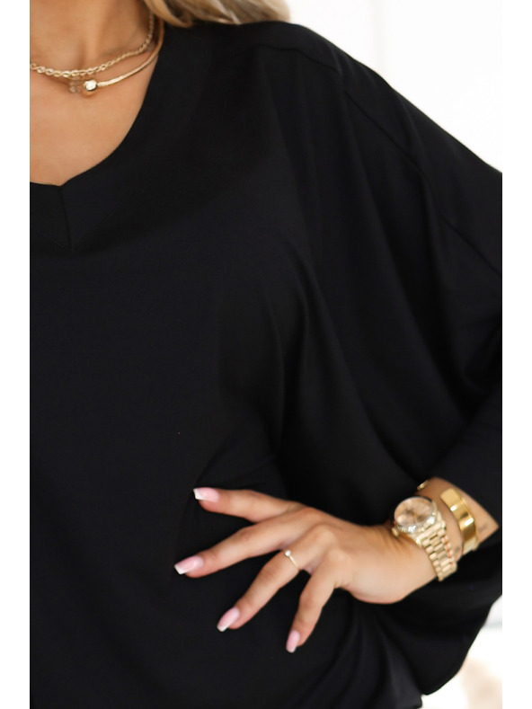 numoco Udobne šišmiš haljine s dugim rukavom - crne