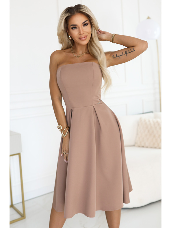 numoco VIVIENNE midi haljine s korzetom i proširenim naramenicama za posebne prilike - bež