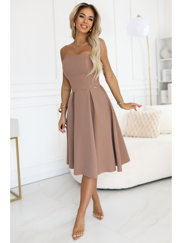 numoco VIVIENNE midi haljine s korzetom i proširenim naramenicama za posebne prilike - bež