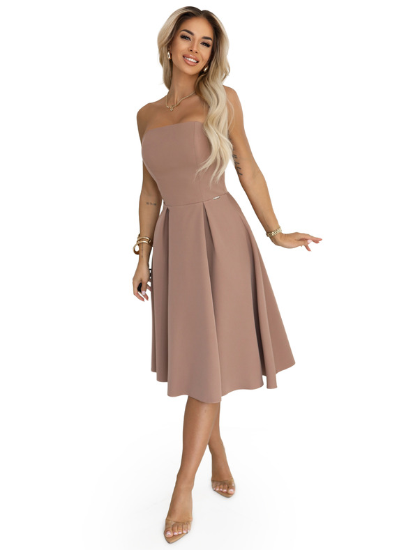 numoco VIVIENNE midi haljine s korzetom i proširenim naramenicama za posebne prilike - bež