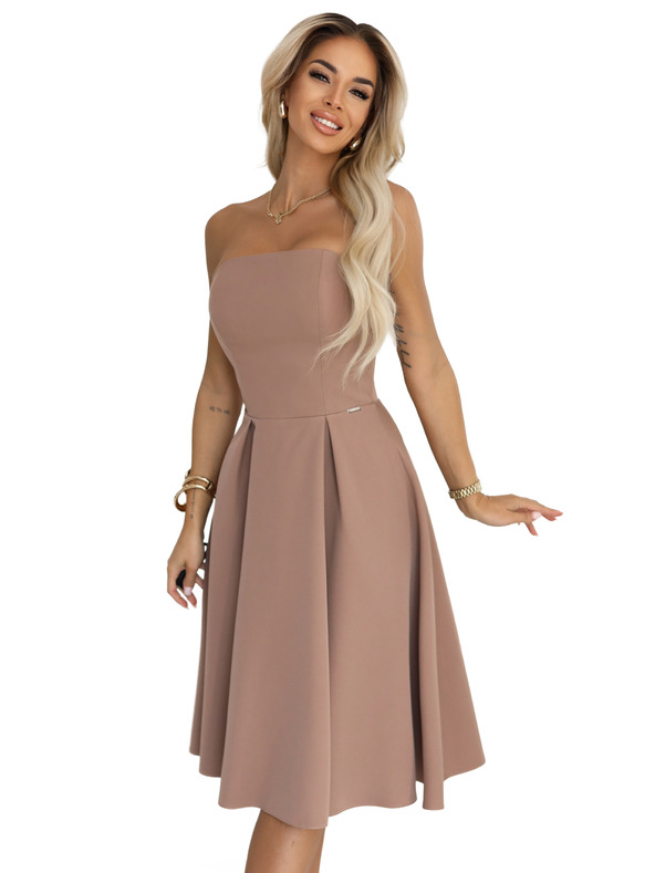 numoco VIVIENNE midi haljine s korzetom i proširenim naramenicama za posebne prilike - bež