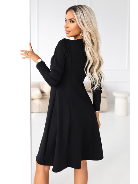 numoco IVANA udobne trapezaste haljine s izrezom i dugim rukavom - crne