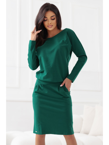 numoco Dukserice haljine s dugim rukavima i džepovima - ugodan kroj s izrezom na leđima - zelene