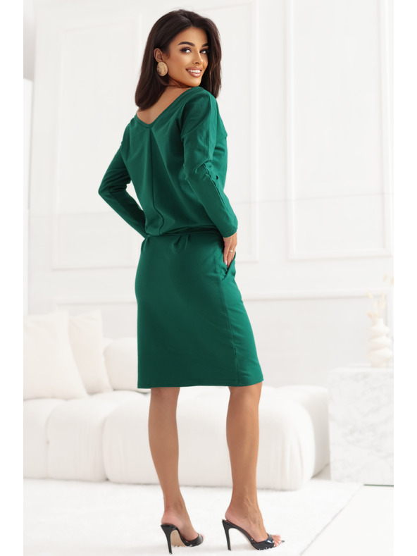 numoco Dukserice haljine s dugim rukavima i džepovima - ugodan kroj s izrezom na leđima - zelene