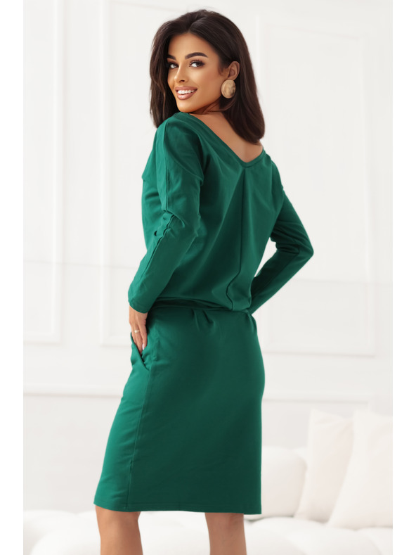 numoco Dukserice haljine s dugim rukavima i džepovima - ugodan kroj s izrezom na leđima - zelene
