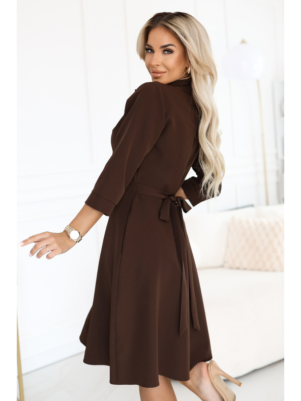 numoco SANDY Lagane košuljaste haljine sa pojasom - čokoladne